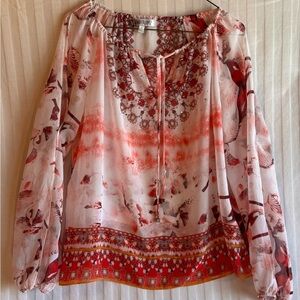 Jennifer Lopez BOHO Y2K Beaded Blouse Sz Small Cottage Chic EUC